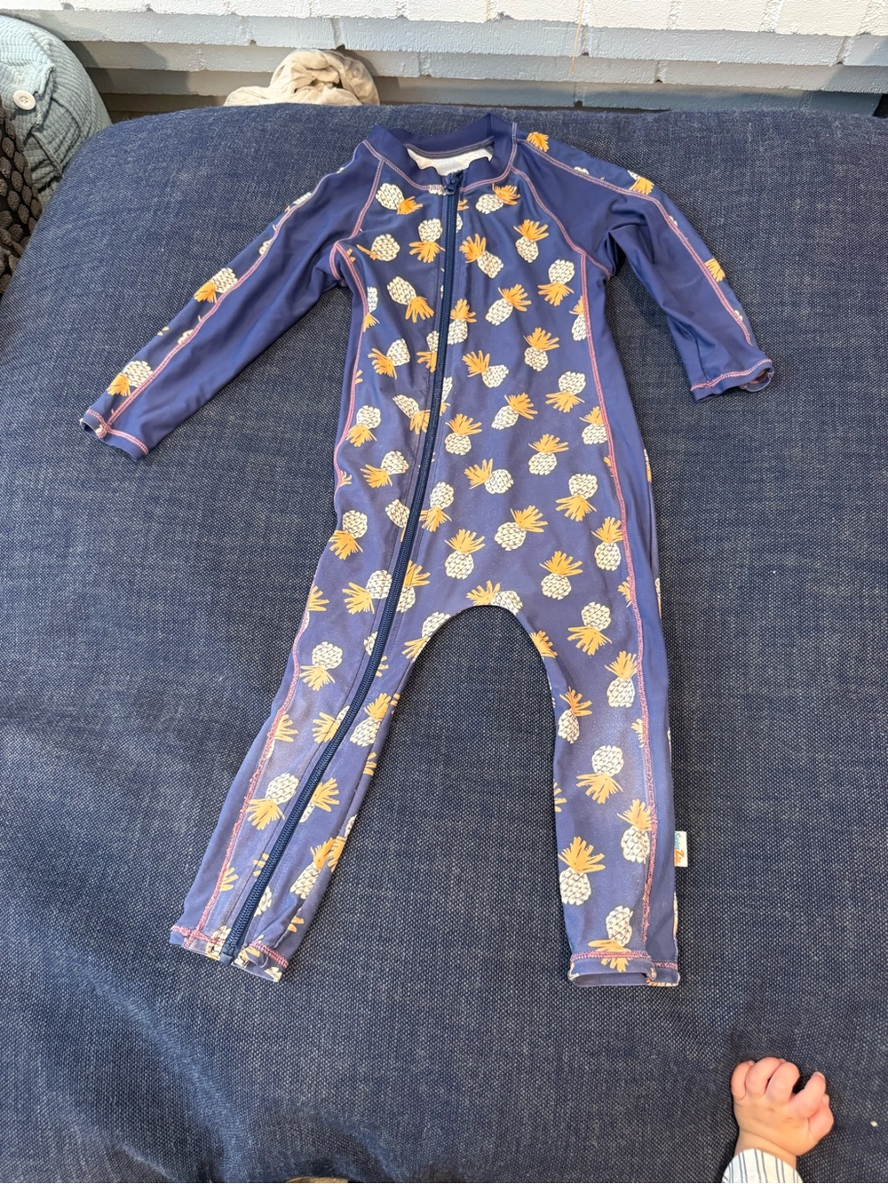 Navy Blue Pineapple Swimzip Full Body Swimsuit Long Sleeve Pants 3T/4T UPF 50